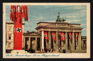 1942 'Berlin, Brandenburg Gate in the Flag Jewelry', Propaganda Postcard, Third Reich Nazi Germany