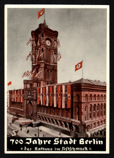 1937 '700 Years of the City of Berlin the Town Hall in the Feast', Propaganda Postcard, Third Reich Nazi Germany