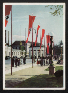 1944 'Franzensbad Adolf Hitler Platz With Franzensquelle', Propaganda Postcard, Third Reich Nazi Germany