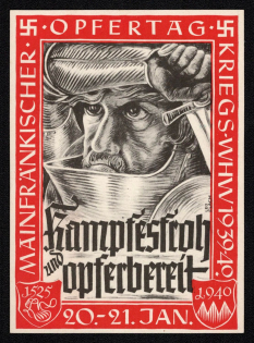 1940 'Sacrifice Day War WHW 1939-40 Main-Franconian Fighter is Ready to Sacrifice', Propaganda Postcard, Third Reich Nazi Germany