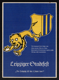 1939 'The Lion is Going in Leipzig', Propaganda Postcard, Third Reich Nazi Germany