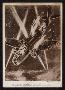 'English Reconnaissance Plane Crashes and Burns', Propaganda Postcard, Third Reich Nazi Germany