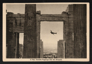 1942 'Lt. Ney German Aircraft Over the Acropolis', Propaganda Postcard, Third Reich Nazi Germany
