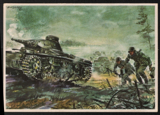 1943 'Infantry Takes Place Under the Protection of Tank Steam Trucks', Propaganda Postcard, Third Reich Nazi Germany