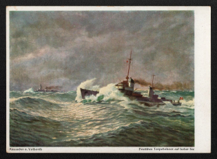 'German Torpedoboot on the High Seas', Propaganda Postcard, Third Reich Nazi Germany