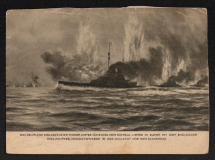 'The German Cruiser Squadron Led by Admiral Hipper in the Fight with the English Battle Cruiser Squadron in the Battle in Front of the Skagrak', Propaganda Postcard, Third Reich Nazi Germany