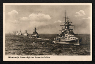1934 'Battleships, Armored Ships and Cruisers in Kiellinie', Propaganda Postcard, Third Reich Nazi Germany