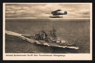 'Heinkel Borderkunder He 60 about Panzerkreuzer Konigsberg', Propaganda Postcard, Third Reich Nazi Germany