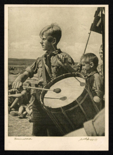 1938 'Boy Playing Drum', Propaganda Postcard, Third Reich Nazi Germany