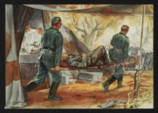 'On the Main Association of the Medical Company. Medical Service of the Army on the Front', Propaganda Postcard, Third Reich Nazi Germany