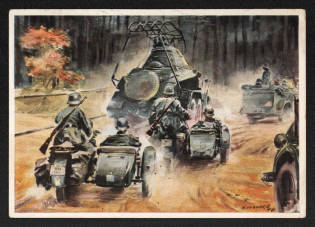 'Clarding Squad with Armored Wagon on the Rise', Propaganda Postcard, Third Reich Nazi Germany