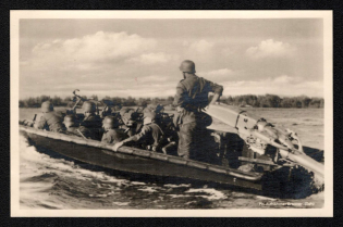 'Our Wehrmacht the Assault Boat is Speeding Across the River Towards the Enemy Shore', Propaganda Postcard, Third Reich Nazi Germany
