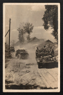1943 'The Tank Destroyers Roll Through the Dust and Dirt of the Soviet Roads Towards the Enemy', Propaganda Postcard, Third Reich Nazi Germany