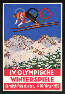 1936 'Olympic Winter Games Garmisch-Partenkirchen, 6-16 February 1936', Propaganda Postcard, Third Reich Nazi Germany