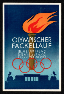 1936 'Olympic Torchy Run in the Esterreich Holy Hour of Vienna Helden 29 July 1936', Propaganda Postcard, Third Reich Nazi Germany