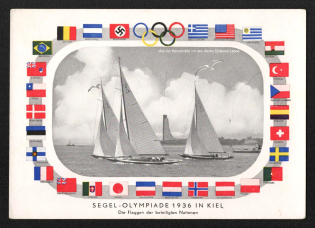 1936 'Segel Olympiad 1936 in Kiel the Flags of the Nations Involved', Propaganda Postcard, Third Reich Nazi Germany
