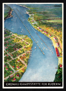 1936 'Olympiad Grunau Battlefield for Rowing', Propaganda Postcard, Third Reich Nazi Germany