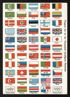 1936 'Flags of the Nations Participating in the Olympics', Propaganda Postcard, Third Reich Nazi Germany