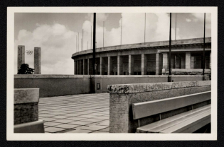 'Reichsportfeld. View V. Swimming Stadium on the East Gate', Propaganda Postcard, Third Reich Nazi Germany