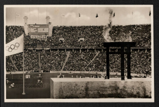 1936 'Olympic Games Berlin 1936. View through the Marathon Gate of the Olympic Fire', Propaganda Postcard, Third Reich Nazi Germany