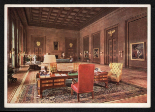 'New Reich Chancellery Berlin Architect Profeffor Albert Speer Study of the Fiihrer', Propaganda Postcard, Third Reich Nazi Germany