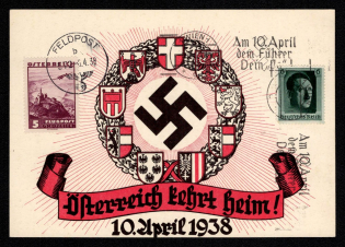 1938 'Austria Returns! April 10, 1938', Propaganda Postcard, Third Reich Nazi Germany