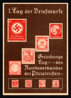 1936 'Day of the Stamp Foundation Tag-Des Reichsverband Der Philatelisten', Propaganda Postcard, Third Reich Nazi Germany
