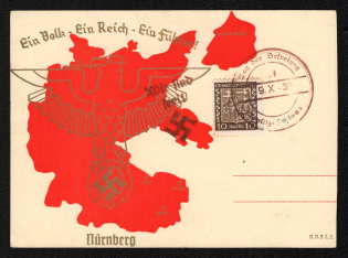 1938 'People a Reich are One Guide!', Propaganda Postcard, Third Reich Nazi Germany