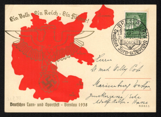 1938 'People a Reich are One Guide!', Propaganda Postcard, Third Reich Nazi Germany