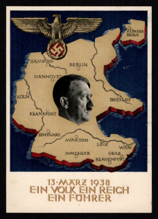 1938 'One People a Leader a Guide', Propaganda Postcard, Third Reich Nazi Germany