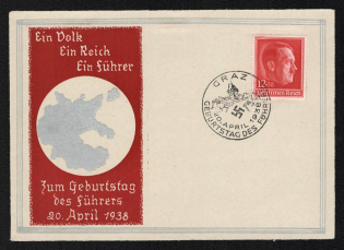 1938 'One People a Realm a Guide. On April 20, 1938', Propaganda Postcard, Third Reich Nazi Germany