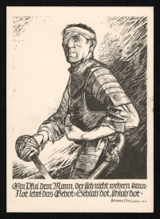 'A Pfui the Man Who Cannot Defend Himself Not Teaches the Bid Schlah Dot, Schlah Dot', Propaganda Postcard, Third Reich Nazi Germany