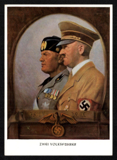 1940 'Two People's Leaders', Propaganda Postcard, Third Reich Nazi Germany