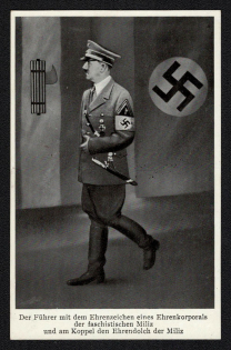 1938 'The Leader with the Honorary Corporal of the Fascist Militia Koppel the Honor of the Militia', Propaganda Postcard, Third Reich Nazi Germany