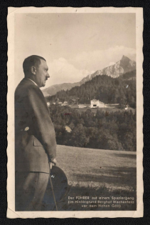 1937 'The Fuhrer on a Walk (Berghof Wachenfeld in front of the Hoher Goll in the Background)', Propaganda Postcard, Third Reich Nazi Germany