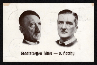 1938 'State Meeting Hitler V. Horthy', Propaganda Postcard, Third Reich Nazi Germany