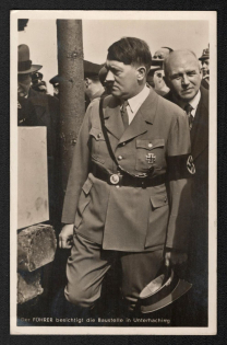 'The Guide Visits the Construction Site in Unterhaching', Propaganda Postcard, Third Reich Nazi Germany