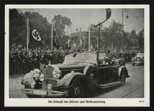 1938 'The Arrival of the Fuhrer at the Reich Party Congress', Propaganda Postcard, Third Reich Nazi Germany