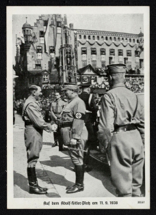 1938 'On Adolf-Hitler-Platz on September 11, 1938', Propaganda Postcard, Third Reich Nazi Germany