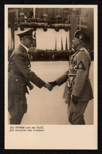 1937 'The Leader and the Duce the Guarantors of Peace', Propaganda Postcard, Third Reich Nazi Germany