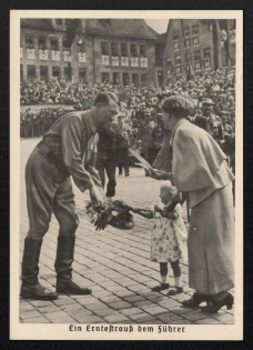 1938 'A Harvest Bouquet for the Fuhrer', Propaganda Postcard, Third Reich Nazi Germany