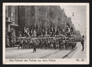 'The Flags of the Police in Front of the Guide', Propaganda Postcard, Third Reich Nazi Germany