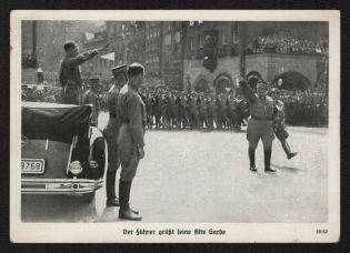 1938 'The Guide Greets His Old Guard', Propaganda Postcard, Third Reich Nazi Germany