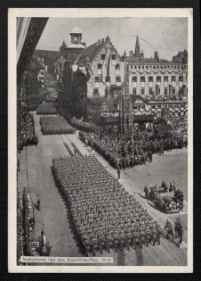1938 'March Past on Adolf Hitler Square', Propaganda Postcard, Third Reich Nazi Germany