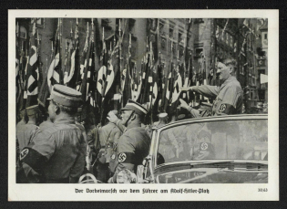 1938 'The Village March in Front of the Führer on Adolf Hitler Square', Propaganda Postcard, Third Reich Nazi Germany