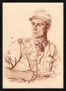 'Knight Cross Carrier Sergeant Valtiner in a Mountain Hunter Regiment', Propaganda Postcard, Third Reich Nazi Germany