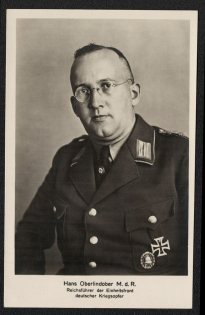 'Hans Oberlindober M. D. R. Reichsführer of the Unit Front of German Victims of War', Propaganda Postcard, Third Reich Nazi Germany