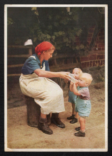 1940 'The Labour Maid Relieves the Farmer's Wife of the Care of Her Children', Propaganda Postcard, Third Reich Nazi Germany