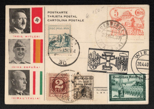 1937 'Heil Hitler! Iviva Espanai Iviva Italia!' Italian Fascist Propaganda Postcard