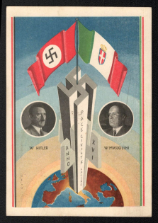 1938 'Hitler, Mussolini' Italian Fascist Propaganda Postcard
